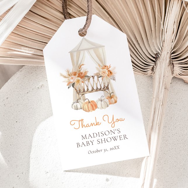 Étiquettes-cadeau Bébé Shower Floral d'Automne Citrouille (Créateur téléchargé)