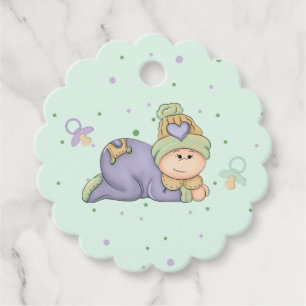 Étiquettes Cadeau Bébé Snuggle - Baby shower vert & violet
