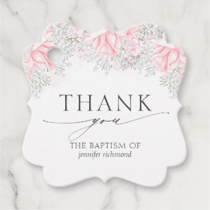 Étiquettes Cadeau Bébé souffle et fleurs roses Baptême Merci