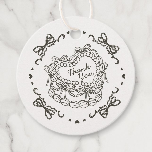 Étiquettes Cadeau Beige Bow Retro Coquette gâteau Coquette Anniversa (Devant)