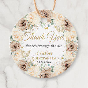 Étiquettes Cadeau Beige Crème Champagne Floral Quinceañera Douce 16