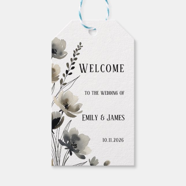 Étiquettes-cadeau Beige Neutral Floral Wedding (Devant)
