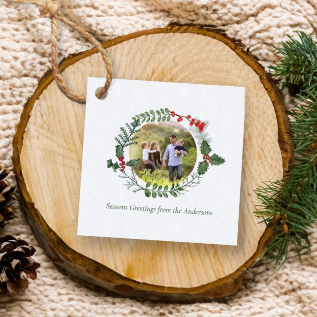 Étiquettes Cadeau Belle aquarelle rouge et verte couronne de Noël (Créateur téléchargé)