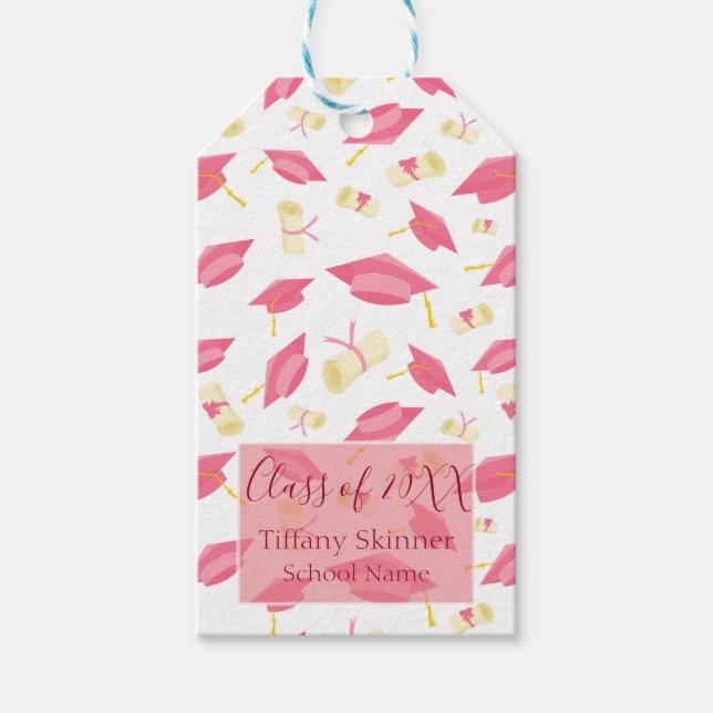 Étiquettes-cadeau Belle casquette de graduation rose chic en Motif d (Devant)