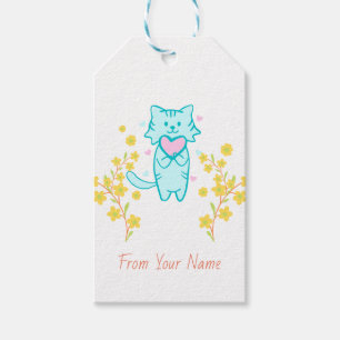 Étiquettes-cadeau Belle Chat aux fleurs jaunes Balises cadeaux