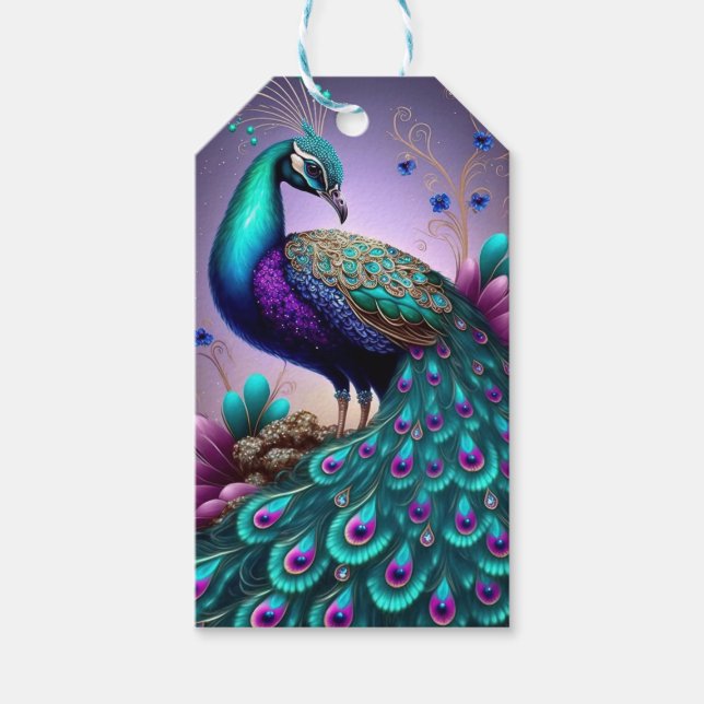Étiquettes-cadeau Belle couleur Peacock Paon Bird faune (Devant)