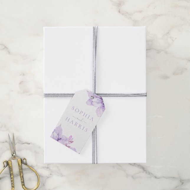 Étiquettes-cadeau Belle Élégance Mariage Floral violet (Avec de la ficelle)