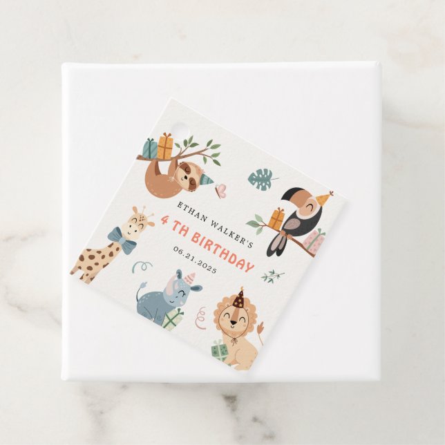 Étiquettes Cadeau Belle fête Safari Animaux Anniversaire de enfant (En situation)
