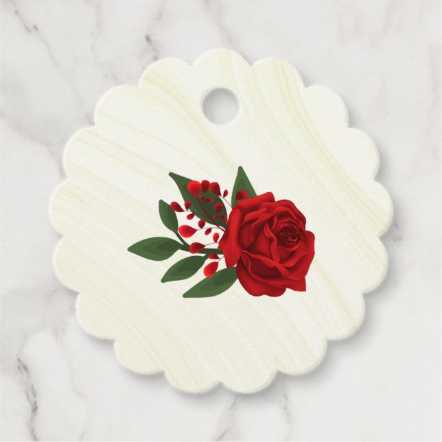 Étiquettes Cadeau belle feuilles vert fleur rouge (Devant)