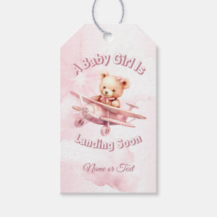 Étiquettes-cadeau Belle fille Bébé Ours Pilote Avion Rose Belle