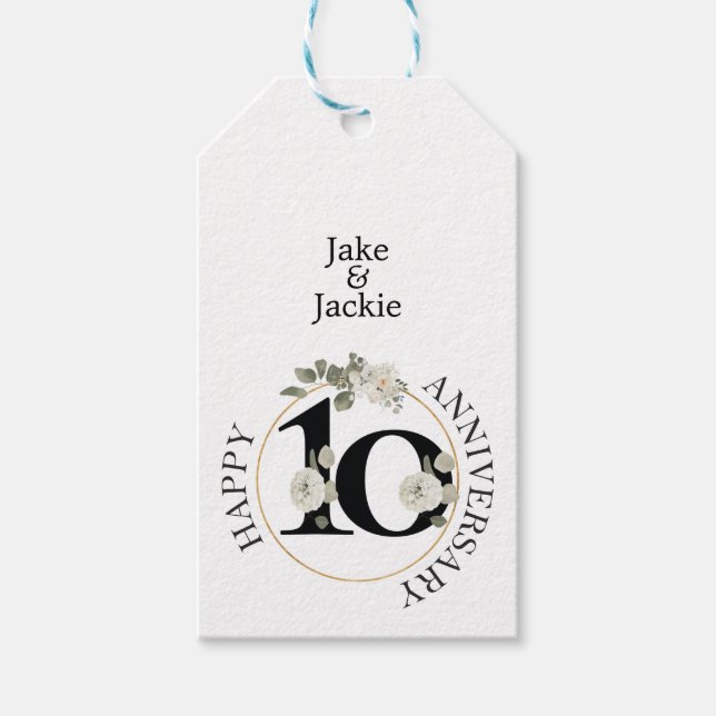 Étiquettes-cadeau Belle Floral 10e Anniversaire Custom (Devant)