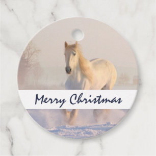 Étiquettes Cadeau Belle Galloping de Cheval Blanc dans les Noël de N