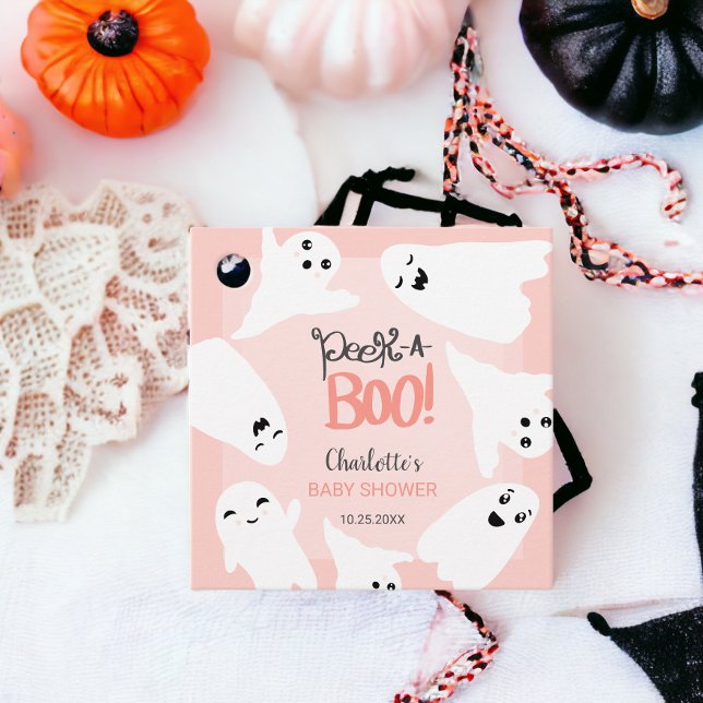 Étiquettes Cadeau Belle Halloween fantômes baby shower rose (Cute Halloween boo ghosts pink baby shower Favor Tags)