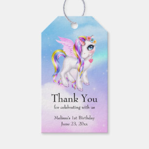 Étiquettes-cadeau Belle licorne avec Rainbow Mane Merci
