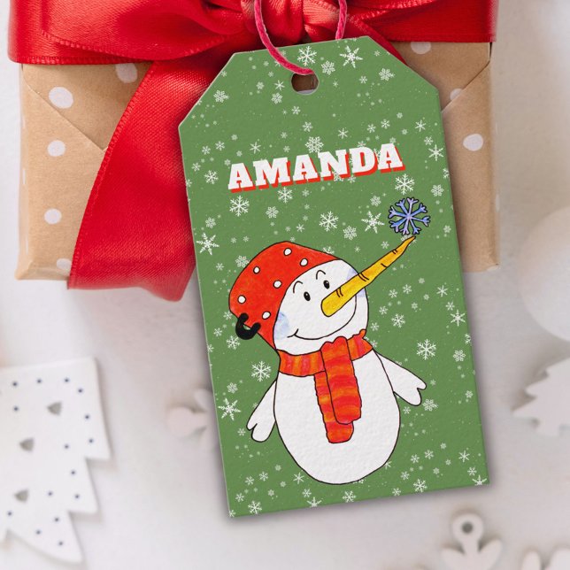 Étiquettes-cadeau Belle Snowman Snowflakes Nom de l'enfant Noël (Créateur téléchargé)