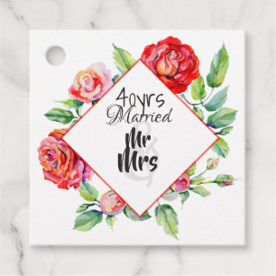 Étiquettes Cadeau Belles 40 ans de mariage Rubis Roses Rouges