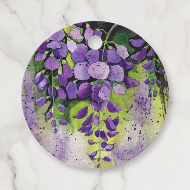 Étiquettes Cadeau Belles Fleurs De Wisteria En Aquarelle (Devant)