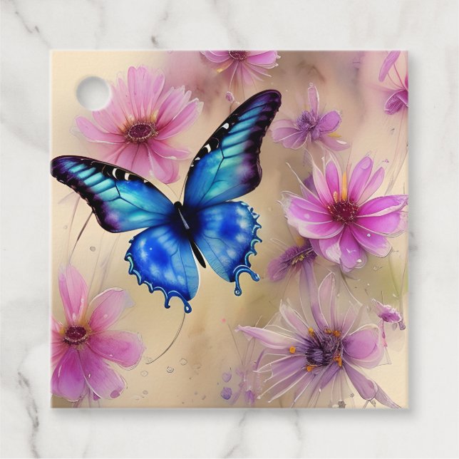 Étiquettes Cadeau Belles fleurs et papillon (Devant)