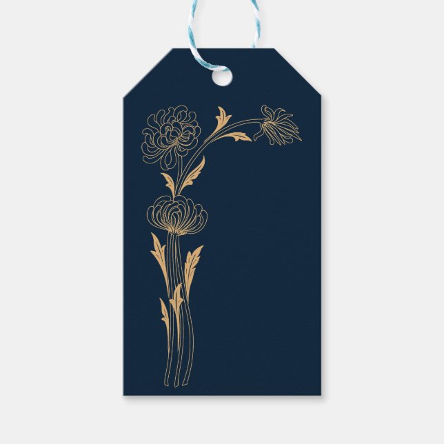 Étiquettes-cadeau Belles fleurs or Art Déco (Devant)