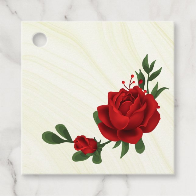 Étiquettes Cadeau belles fleurs rouges feuilles vertes (Devant)