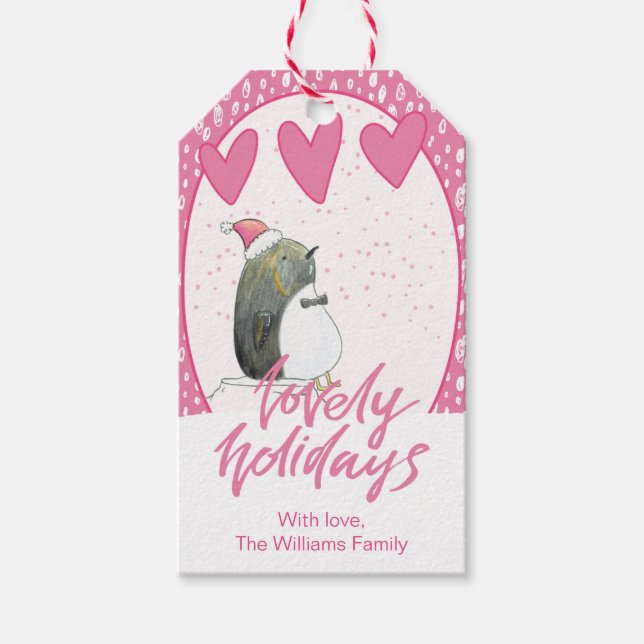 Étiquettes-cadeau Belles vacances | Noël aux pingouins mignons (Devant)