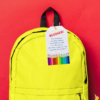 Étiquettes-cadeau Bénédiction des sacs à dos Église des crayons colo