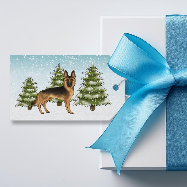 Étiquettes-cadeau Berger Allemand Noir Et Tan Chien Bleu Hiver Noël (Front)