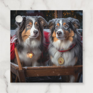 Étiquettes Cadeau Berger Australien Noël Traîneau Décoration de Noël