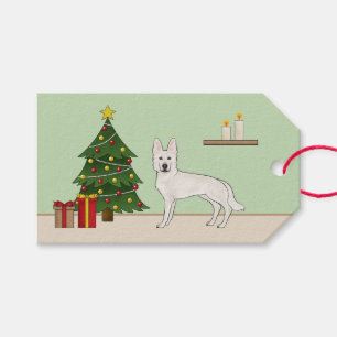 Étiquettes-cadeau Berger Blanc Suisse Blanc GSD Sapin de Noël