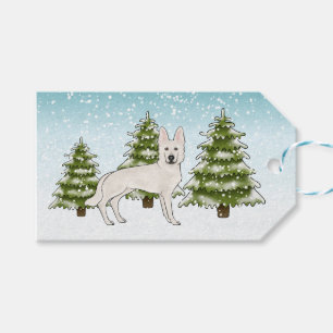Étiquettes-cadeau Berger Blanc Suisse Chien GSD Blanc Forêt d'hiver