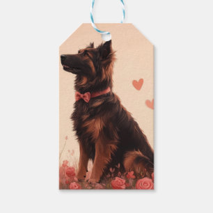 Étiquettes-cadeau Berger d'Anatolie avec des Roses - Saint-Valentin