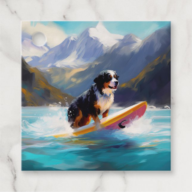 Étiquettes Cadeau Bernese Mountain Beach Surf Paining (Devant)