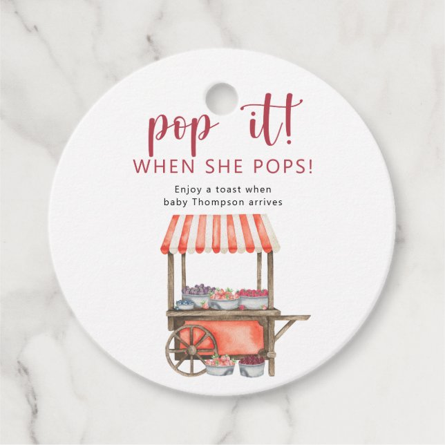Étiquettes Cadeau Berries baby shower -  Pop it When she pops (Devant)