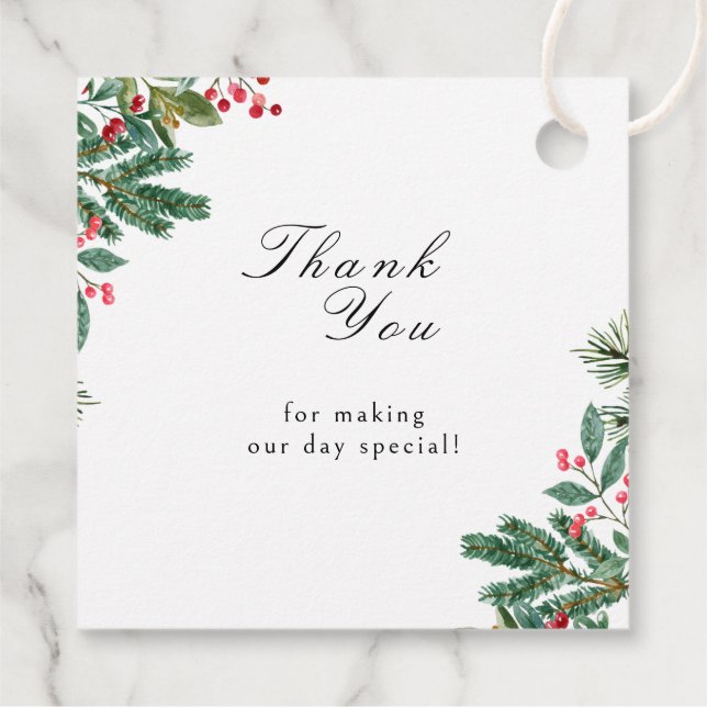 Étiquettes Cadeau Berries d'hiver Pine Cône Mariage de verdure (Dos)