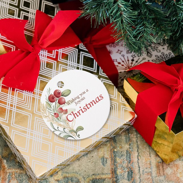 Étiquettes Cadeau Berries rouges Vert Élégant Noël (Créateur téléchargé)