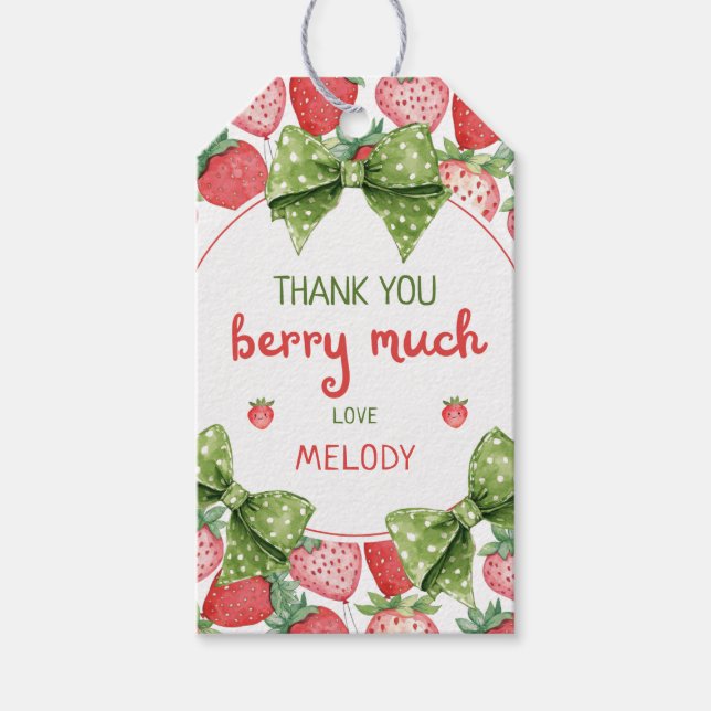 Étiquettes-cadeau Berry First Birthday Strawberry Thank You (Devant)