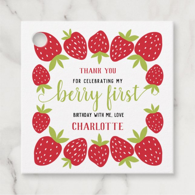 Étiquettes Cadeau Berry First Strawberry 1er fête d'anniversaire Per (Devant)