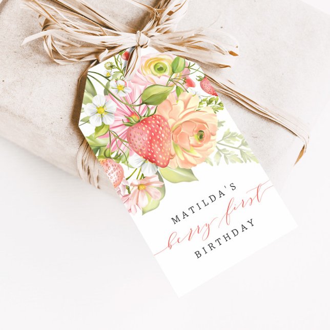 Étiquettes-cadeau Berry First Strawberry Été 1er anniversaire | Favo (Créateur téléchargé)