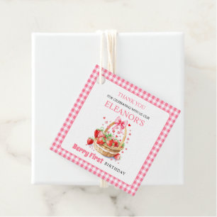 Étiquettes Cadeau Berry rose fraises Premier anniversaire Merci