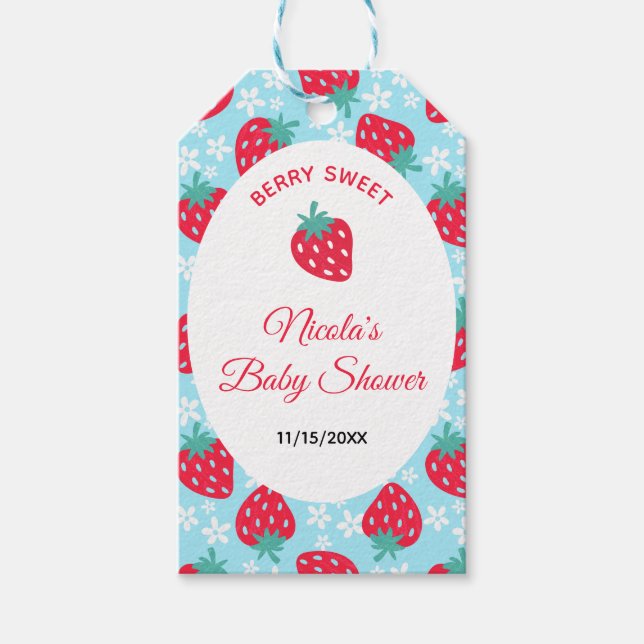 Étiquettes-cadeau Berry Sweet Blue Strawberry Baby Shower (Devant)