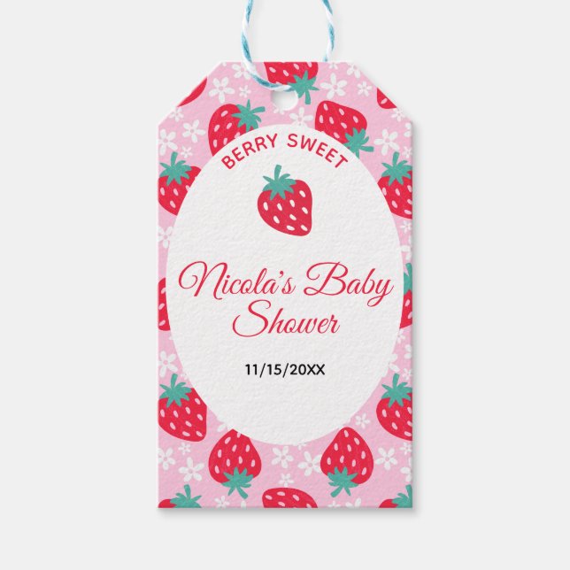Étiquettes-cadeau Berry Sweet Pink Strawberry Baby Shower (Devant)