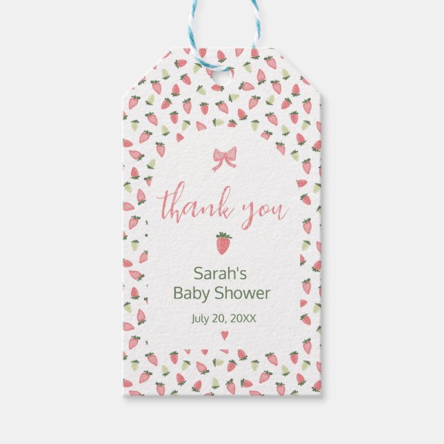 Étiquettes-cadeau Berry Sweet Strawberry Baby Shower Thank You (Devant)