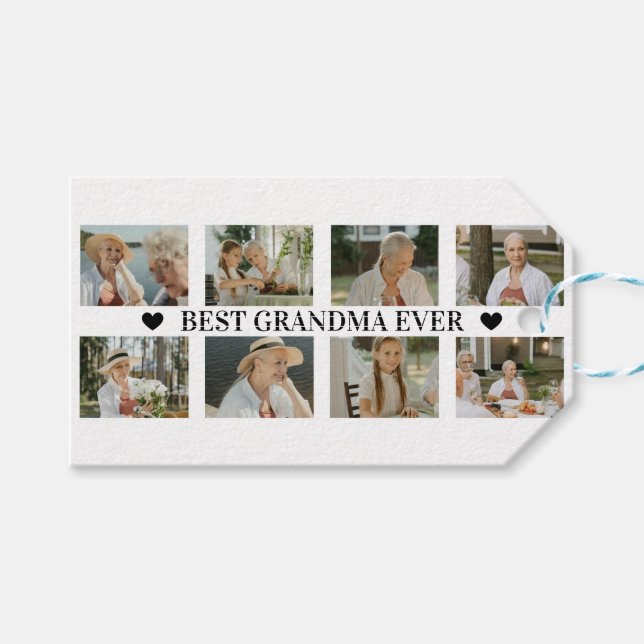 Étiquettes-cadeau Best Grandma Ever Photo Collage – Gift with Hearts (Devant (Horizontal))