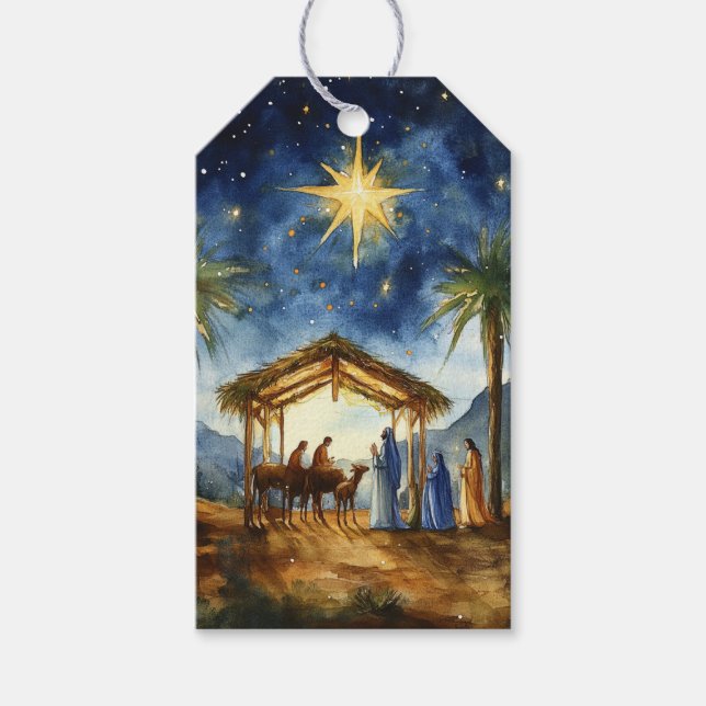 Étiquettes-cadeau Bethlehem Nativité Scène de nuit (Devant)