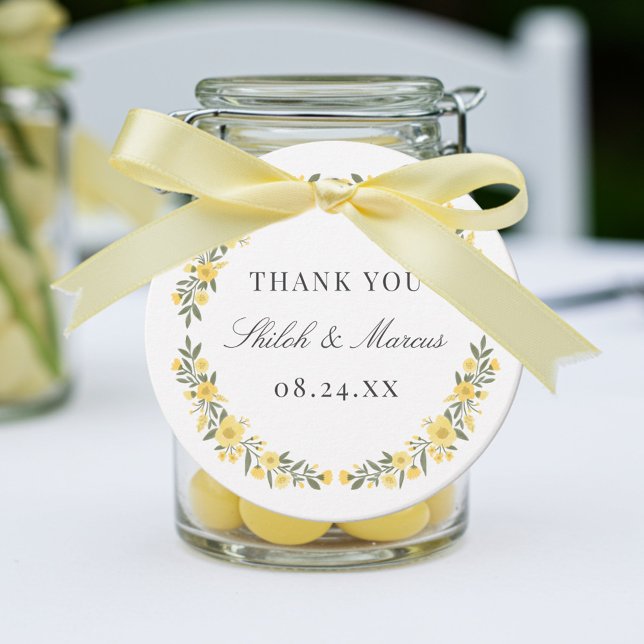 Étiquettes Cadeau Beurre d'Avalon Mariage de couronnes florales jaun (Créateur téléchargé)