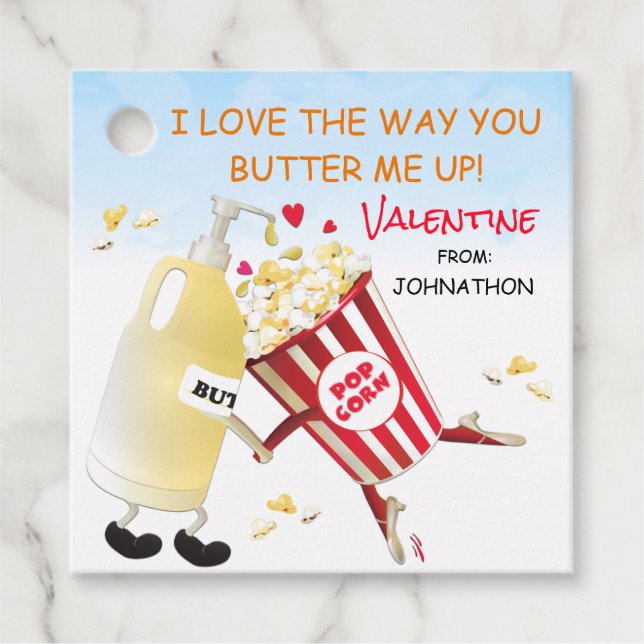 Étiquettes Cadeau Beurre Popcorn Funny Pun Couple Valentine (Devant)