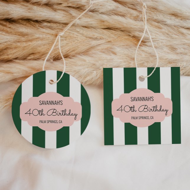 Étiquettes Cadeau Beverly Hills Green & Pink Anniversaire Party (Créateur téléchargé)