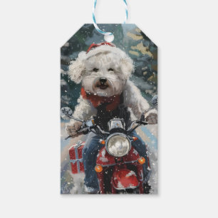 Étiquettes-cadeau Bichon Frise Chien équitation Moto Noël