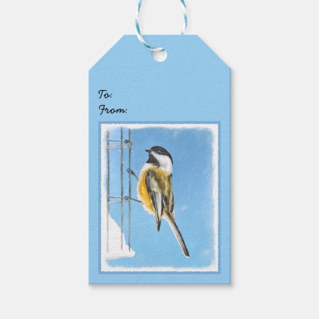 Étiquettes-cadeau Bickadee sur la peinture d'alimentation - Oiseaux  (Devant)