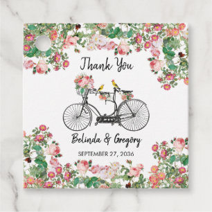 Étiquettes Cadeau Bicyclette Vintage Romantique Fleurs & Oiseaux Mar